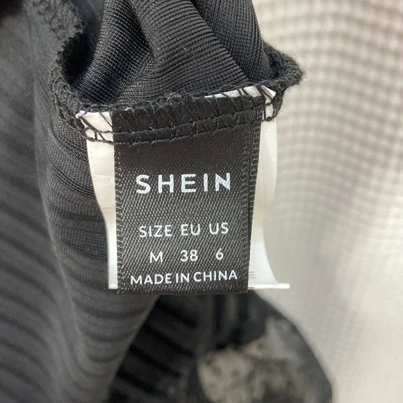 Women’s SHEIN polka dot mesh one-shoulder black velvet blouse. Size M. - Picture 11 of 13